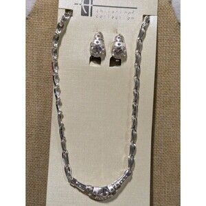 Christina Collection Silver Tone Clear Rhinestone Collar Necklace & Earring Set